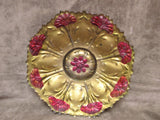 1900's Art Nouveau Indiana Glass Goofus Low bowl Carnation Flowers Red Gold Carnation