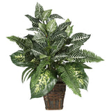 Mixed Greens Zebra Silk Plant w/ Wicker Pot Green Plant