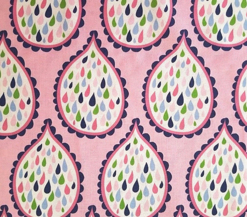 True Blue BTY Ana Davis Blend Fabrics Green Pink White Blue Droplets Rain Drops Flowering Plants