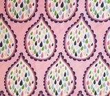 True Blue BTY Ana Davis Blend Fabrics Green Pink White Blue Droplets Rain Drops Flowering Plants