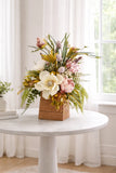 Cream Magnolia and Pink Peony Centerpiece, Elegant Spring Floral Arrangement Peony