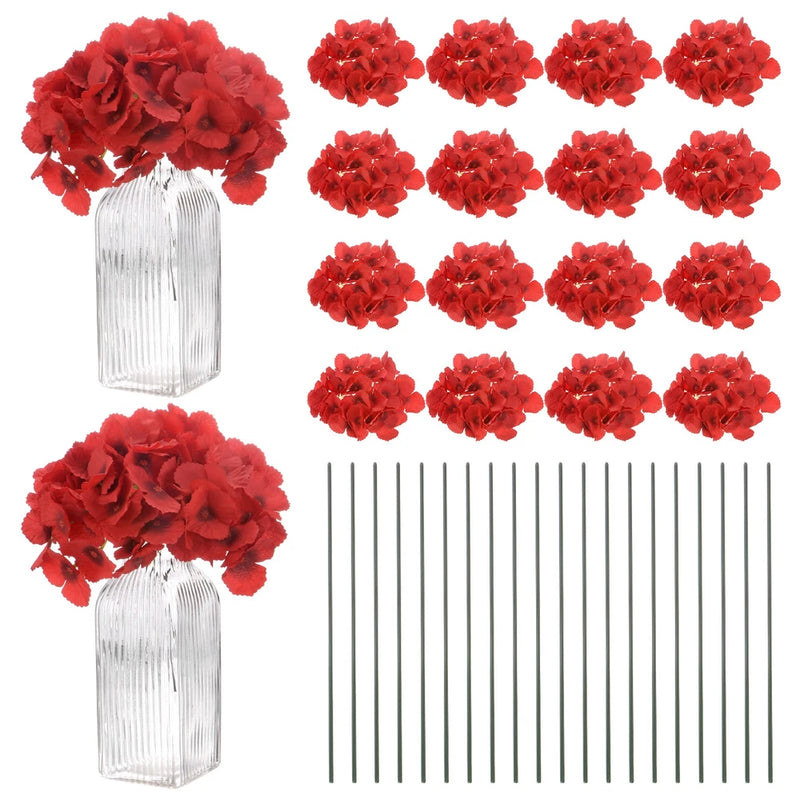 40-Pack Silk Hydrangea Flowers for Home Decor [Bright Red Black] Hydrangea