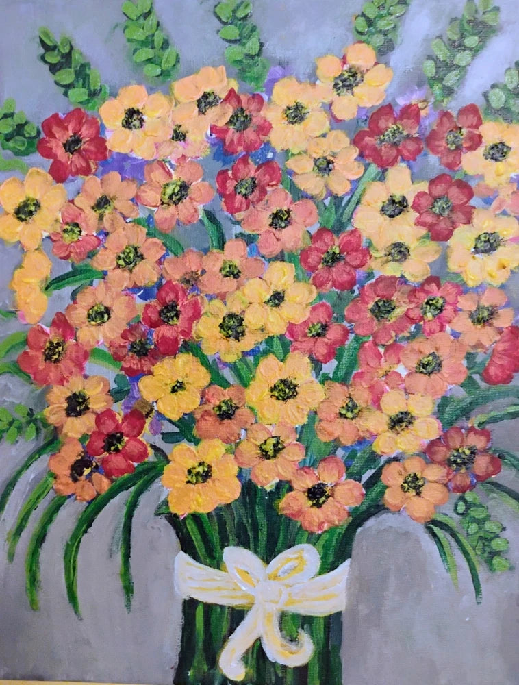Original Acrylic Painting on Canvas. Modern Abstract Flowers Hand-Painted  11x14 Carnation