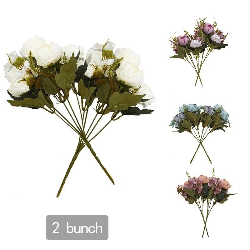 2PCS Peony Artificial Flowers Silk Bouquet Bridal Hydrangea Wedding Decor Hydrangea