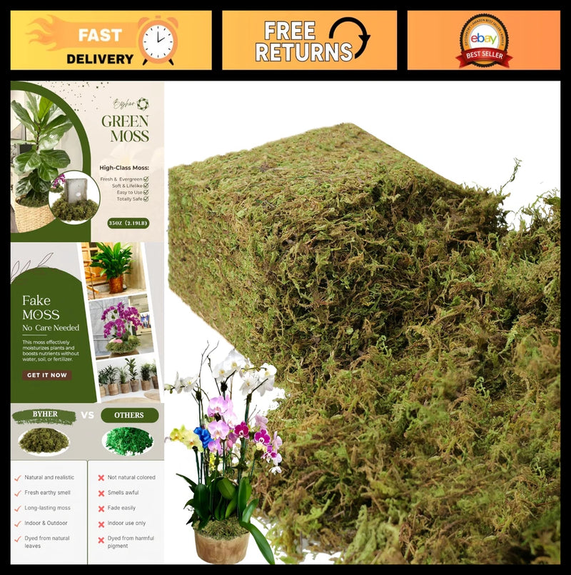 Large Capacity 2.2LB Fresh Green Fake Moss for Indoor Plants & Crafts - Home Dec Green Plant
