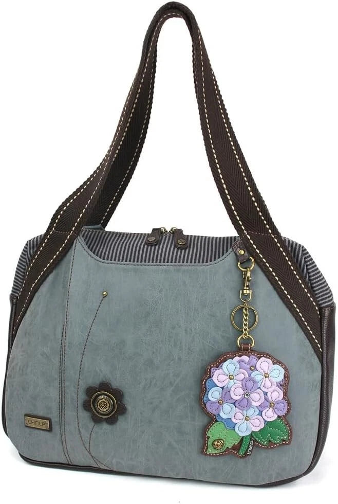 New Chala Shoulder Bowling Zip Tote Large Bag Indigo Blue HYDRANGEA Flower gift Hydrangea