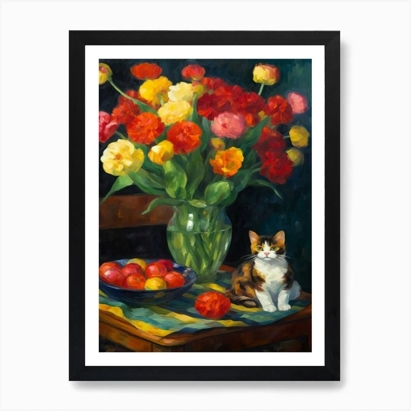 Flower Vase Ranunculus With A Cat 4 Framed Wall Art Poster Canvas Print Picture Ranunculus