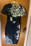 ASOS Business Casual Hydrangea Floral Print Womens Dress Size 00 Black U1 Hydrangea