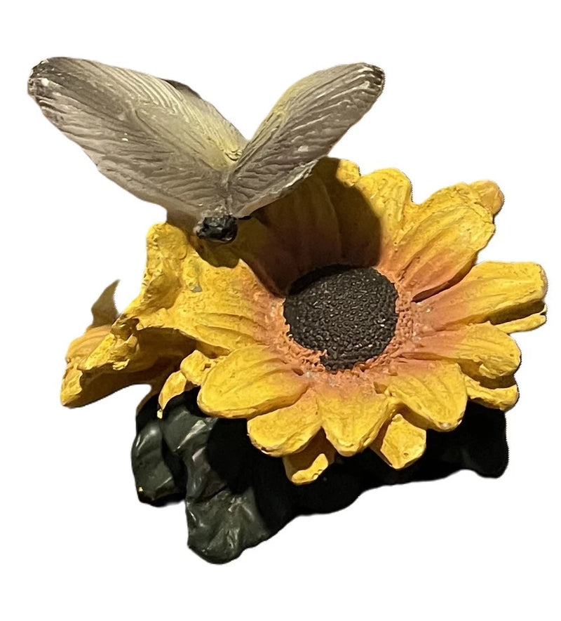 Vintage Resin Butterfly on a Sunflower Figurine Sunflower
