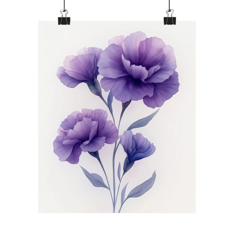 Purple carnation flower art print poster with a minimalist bouquet design