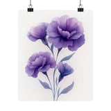 Boho Purple Carnations Flower Art Print Poster, Minimalist Floral Wall Art 1 Carnation