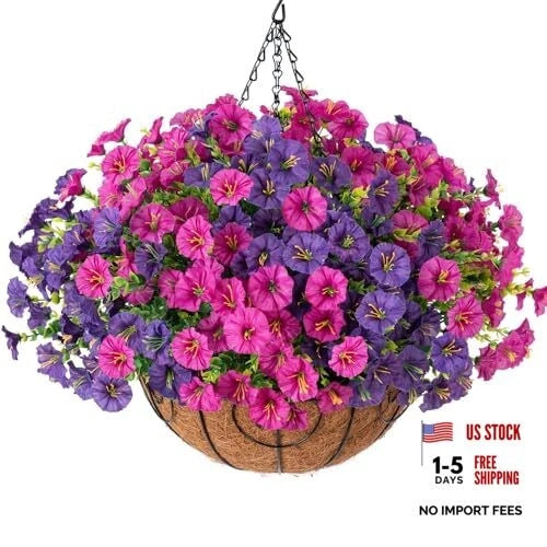 Artificial Fake Hanging Flowers Plants Baskets for 12 Bundles B Purplefuchsia Flowering Plants