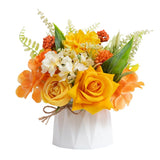 Small 7 Inch Fake Flowers In Plastic Vase Yellow Orange Centerpieces Hydrangea