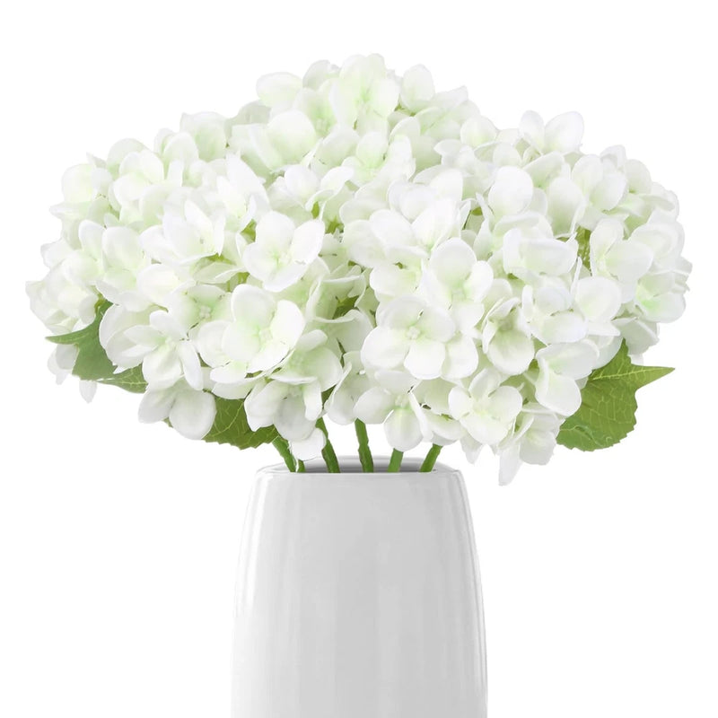 White Hydrangea Artificial Flowers 5pcs Fake Silk Hydrangeas Faux Flowers wit... Hydrangea