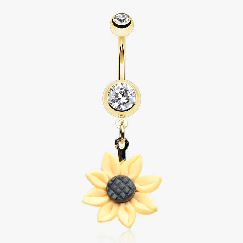 Golden Sunflower Blossom Belly Button Ring Sunflower