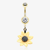 Golden Sunflower Blossom Belly Button Ring Sunflower
