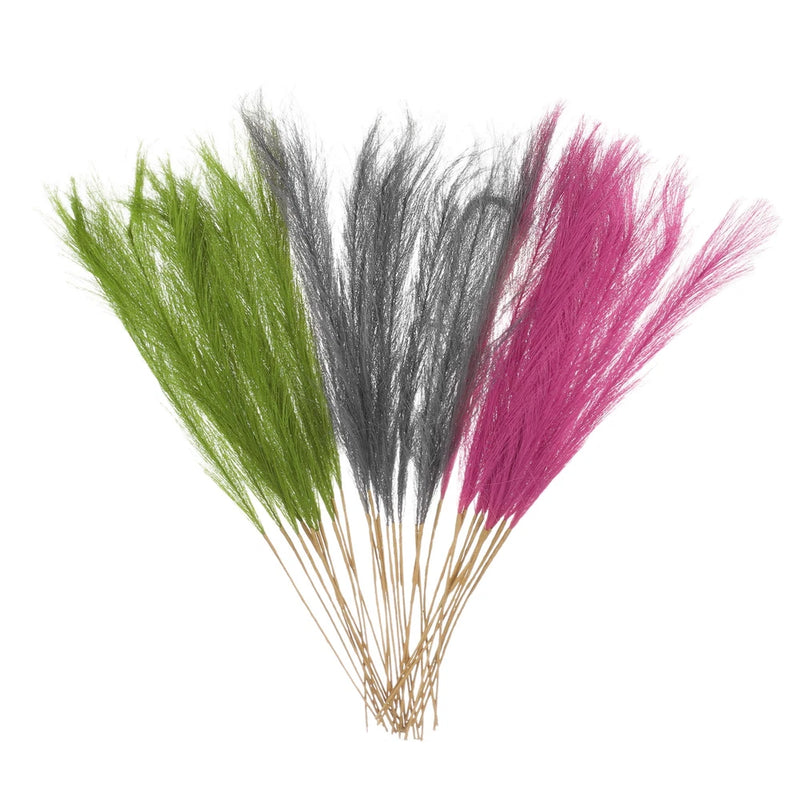 30 Pcs Faux Pampas Grass 52cm/20.5" Pampas Grass, Grass Green/Dark Grey/Rose Red Pampas Grass