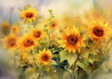 Delightful Wild Sunflowers Field Watercolor - Vibrant Nature Art, 5" x 7" Sunflower