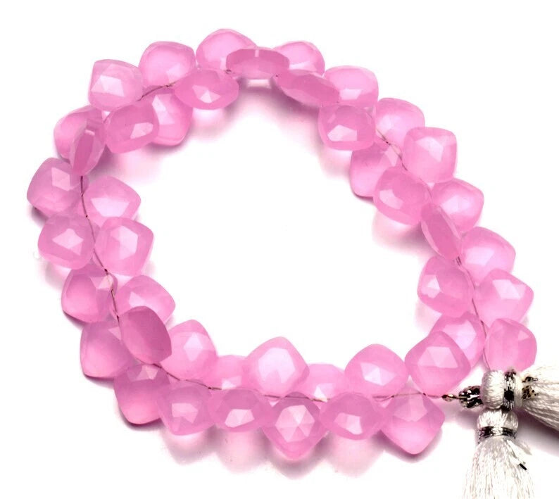 Rose pink faceted briolette bead strand with tassel clasp