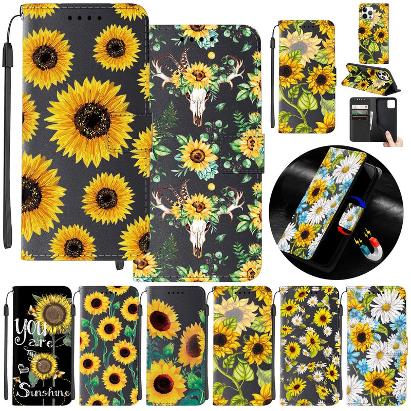 Flip Wallet Leather Sunflower Phone Case Cover For iPhone 14 Pro Max 13 15 16 17 Sunflower
