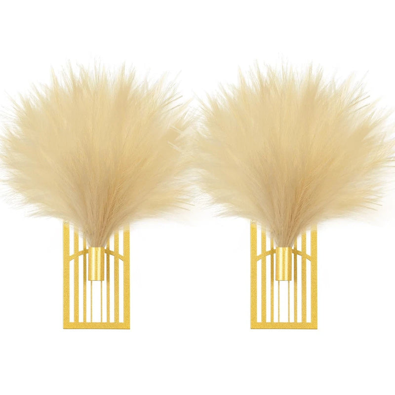 2 Pieces Boho Wall Decor Gold Metal Wall Art Artificial Pampas Wall Mounted H... Pampas Grass
