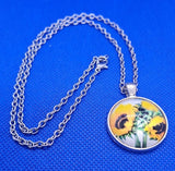 Sunflower Necklace - Yellow/Green Design in Resin, with Silver Mounting & Chain Sunflower