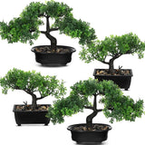 4 Pack Artificial Bonsai Trees - Small Fake Plants in Pots for Home, Office & De Green Plant