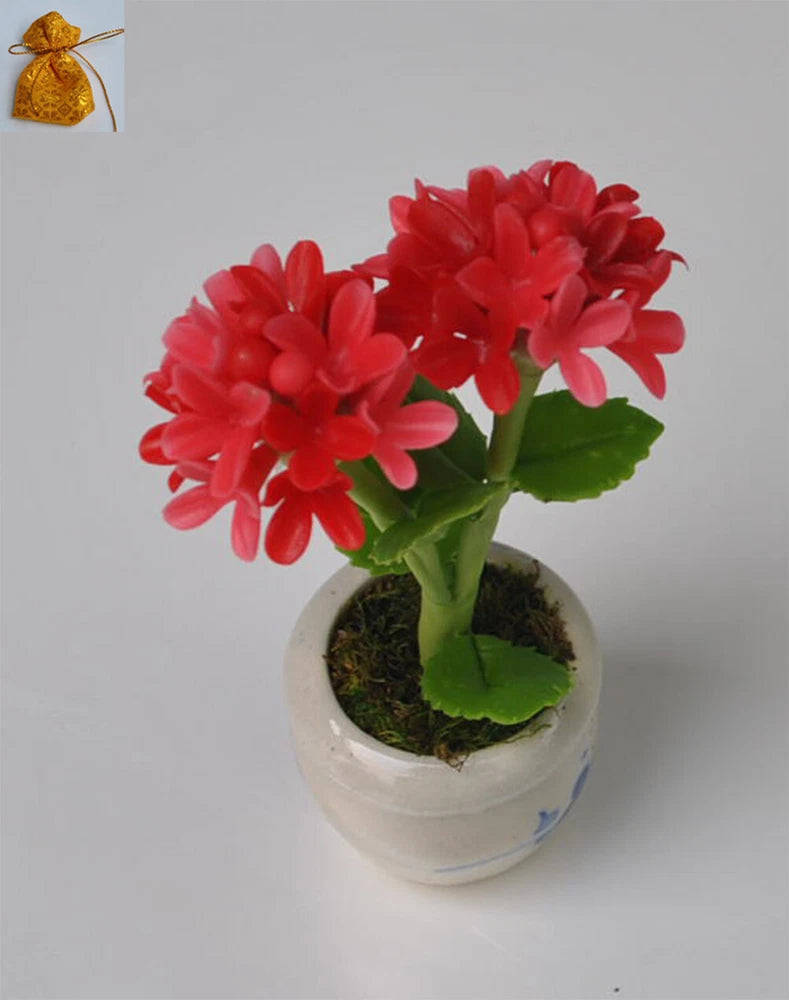 Red Hydrangea With Pot Clay Flower Miniature Dollhouse Display + Free Gift Hydrangea
