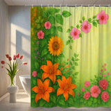 Floral Shower Curtain with Sunflowers and Pink Flowers - Colorful Design Sunflower