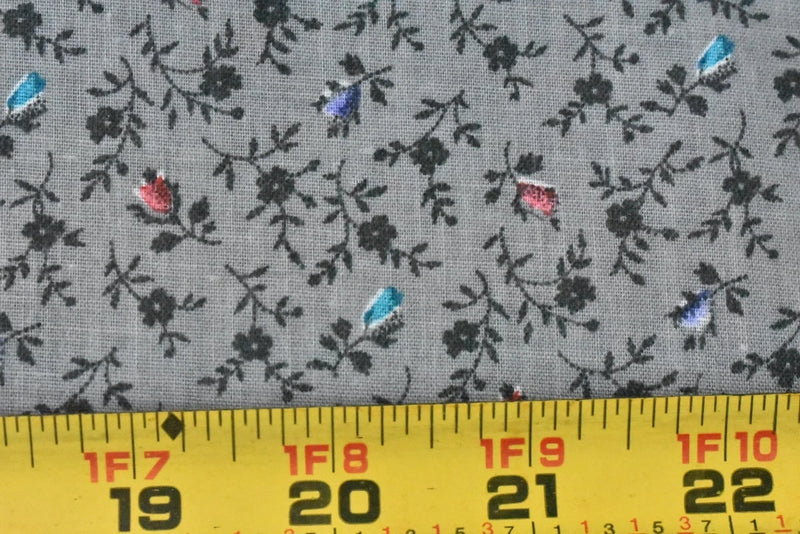 By 1/2 Yd, Vintage, Pink Blue & Gray Calico on Gray Quilt Cotton, Manes, V935 Flowering Plants