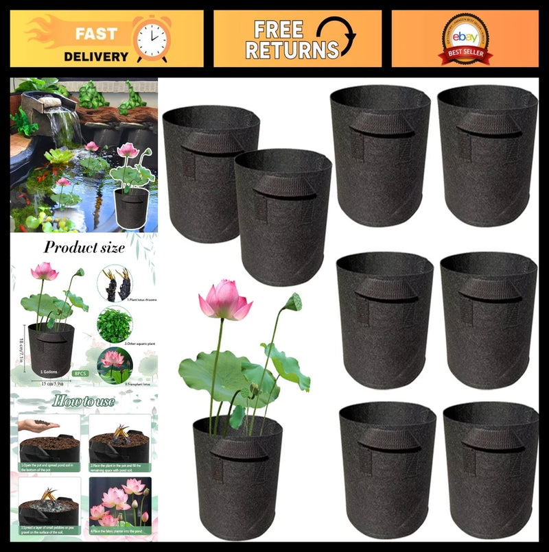 8-Pack Nonwoven Plant Pots for Pond, Durable Fabric Bags with Handles for Aquati Flowering Plants