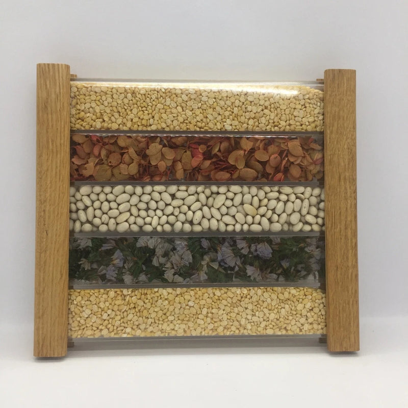 Vintage 1970s Acrylic Trivet Kitchen Decor Wood Dried Seeds Flower Petals Dried Flower