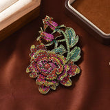 Peony Flower Brooch Full Rhinestone Vintage Floral Coat Pin Accessory Peony