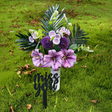 Artificial Purple Real Touch Lilies Cemetery Flower in Vase Memorial Grave Decor Lily