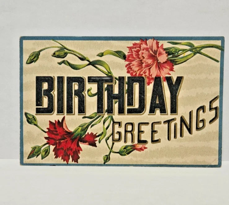 Vintage Used Postcard Birthday Greetings Carnation