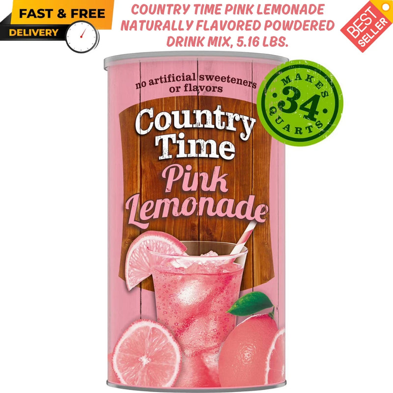 Pink lemonade powdered drink mix canister, 5.16 lb, with pink lemon graphic