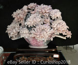 22.8" Old Chinese Dynasty Pink Xiu Jade Carving Peony Flower Potted plant Statue Peony