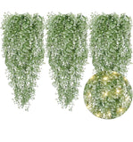 6Pcs GREEN Artificial Hanging Plants W/LED Strip Lights, Room Decor Fake Vines Green Plant