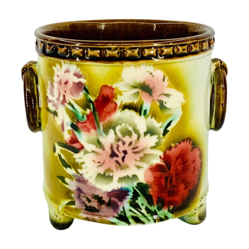 Vintage Czechoslovakian Hand Painted Planter Carnations Flowers Art Pottery Carnation