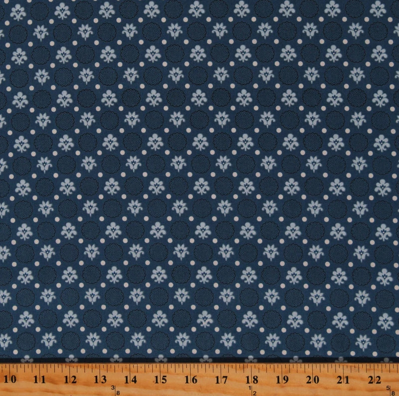 Cotton Sheryl Johnson Flowers Floral Dots Blue Fabric Print by Yard D182.14 Flowering Plants