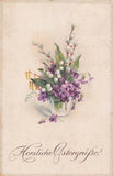 A631 Easter Greetings 1922 Violet Lily of the Valley Flowers in Vase postcard Lily