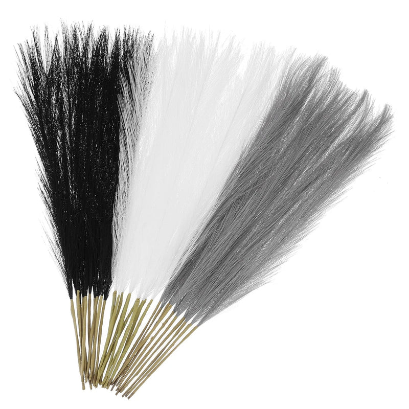 30 Pcs Faux Pampas Grass, 17.7 Inch Black/White/Gray Artificial Pampas Grass Pampas Grass