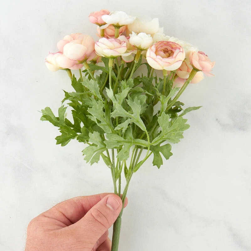 Set of 2 Pink and Ivory Artificial Ranunculus 10" Bushes Ranunculus