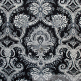 BonEful Fabric FQ Cotton Quilt VTG Black Gray White B&W Flower Damask Xmas Leaf Flowering Plants