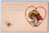 Valentine Pretty Woman Heart From Friend To Friend Carnation Flowers Postcard Carnation