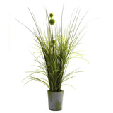 26" ARTIFICIAL SILK GRASS & DANDELION PLANT ARRANGEMENT w/ CEMENT POT Green Plant
