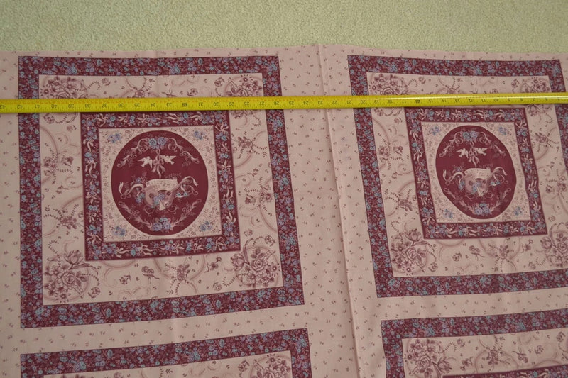 18" Long x 45", Burgundy & Dusty-Pink Floral Pillow or Quilt Block Panel, C2373 Flowering Plants