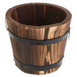 Flat Mouth Brown Wooden Round Barrel Planter Flower Pot Home Office Garden Decor Garden Plants