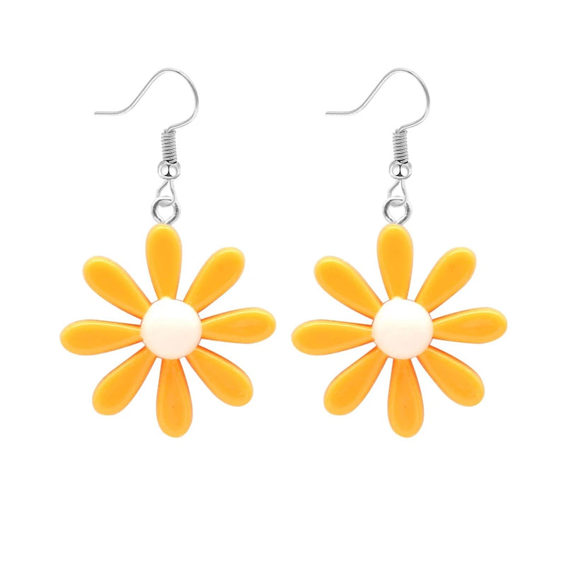 Boho Multicolored Daisy Flower Dangle Drop Earrings for Women,Statement sunflowe Sunflower
