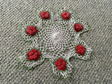 vintage 15 in. handmade scalloped doily with raised red roses Roses